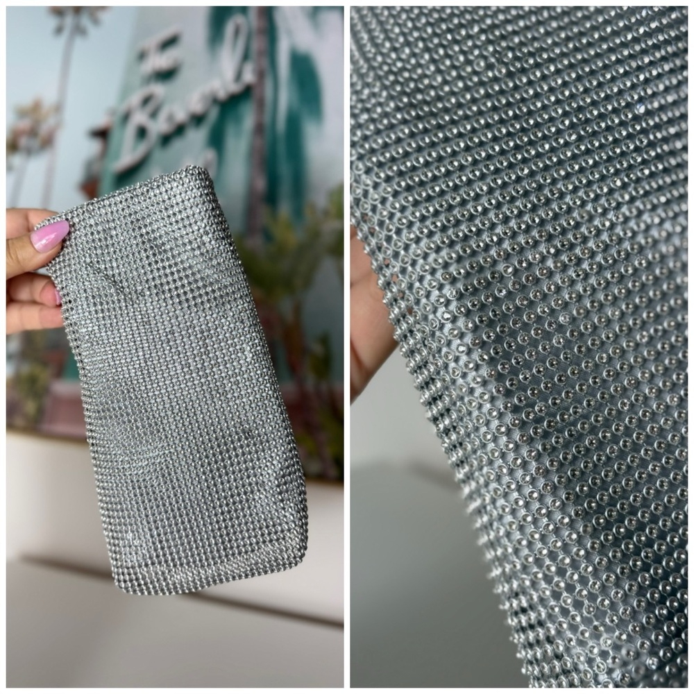 A New Day Silver Rhinestone Beaded Slim Rectangle Clutch Purse Wallet